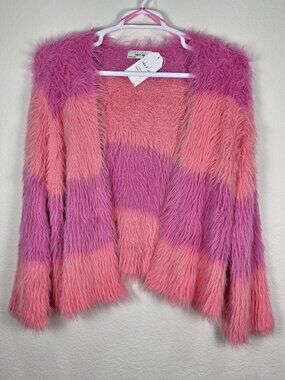 Sadie & Sage Pink Ombre Faux Fur Fuzzy Cardigan Sweater Shag Jacket NWT 1X